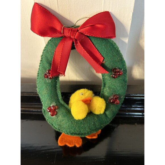 6 Vintage Push Pin Sequined Christmas Snowman Felt Soldier Mouse Duck Ornaments - Picture 9 of 10